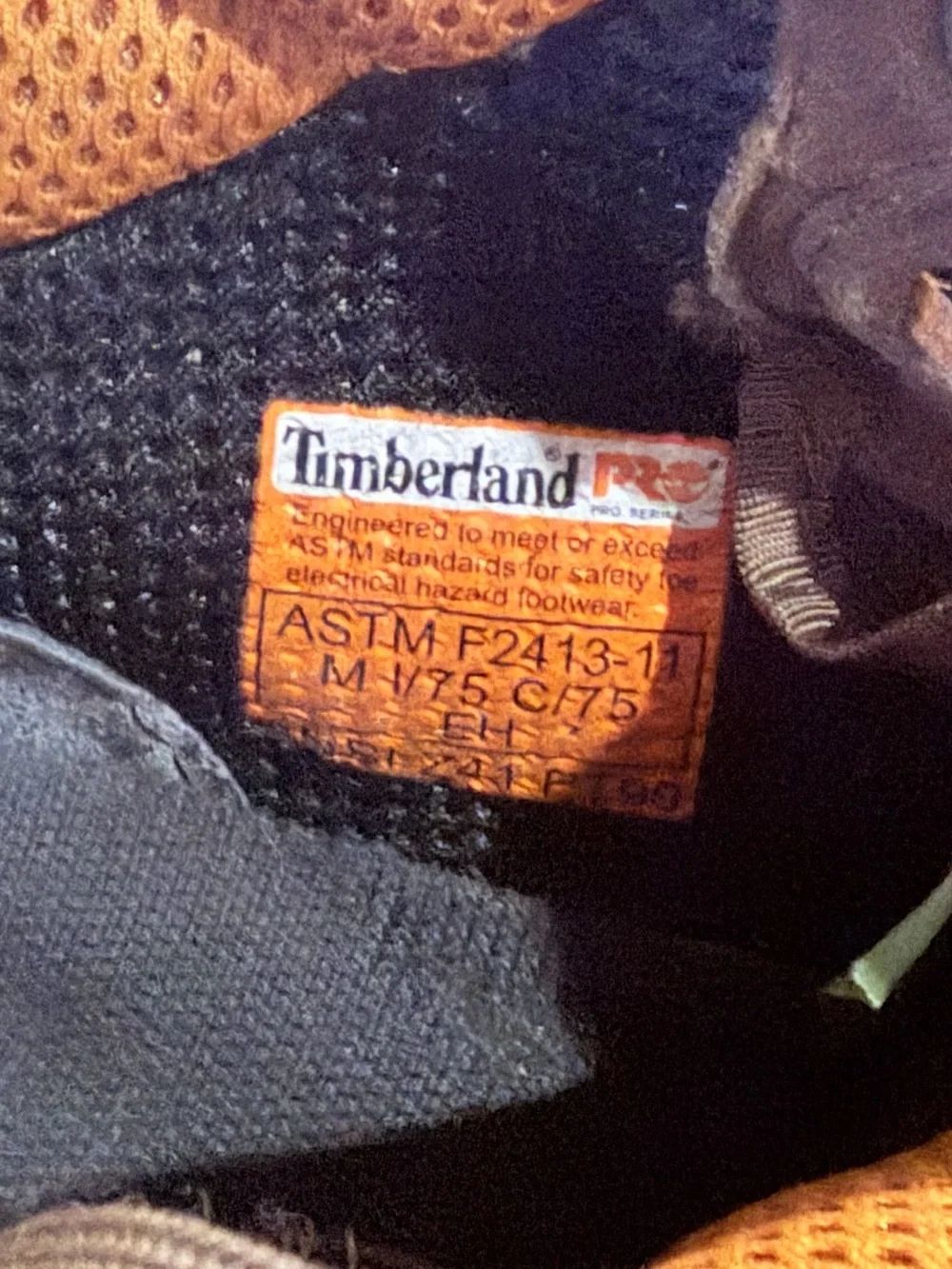 Timberland Brown Leather Work Boots with Orange Lining - Steel Toe worn